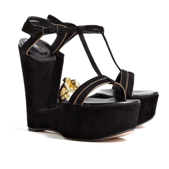 🐒 SW1 Stewart Weitzman Black Barefoot Archless Wedge Suede Sandal Monkey Heel - Picture 8 of 11